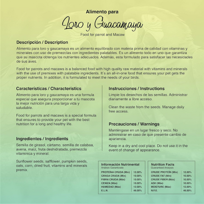 Alimento Completo para Loros Pericos Y Guacamayas Marca Cariño 750 Gr. CR9293